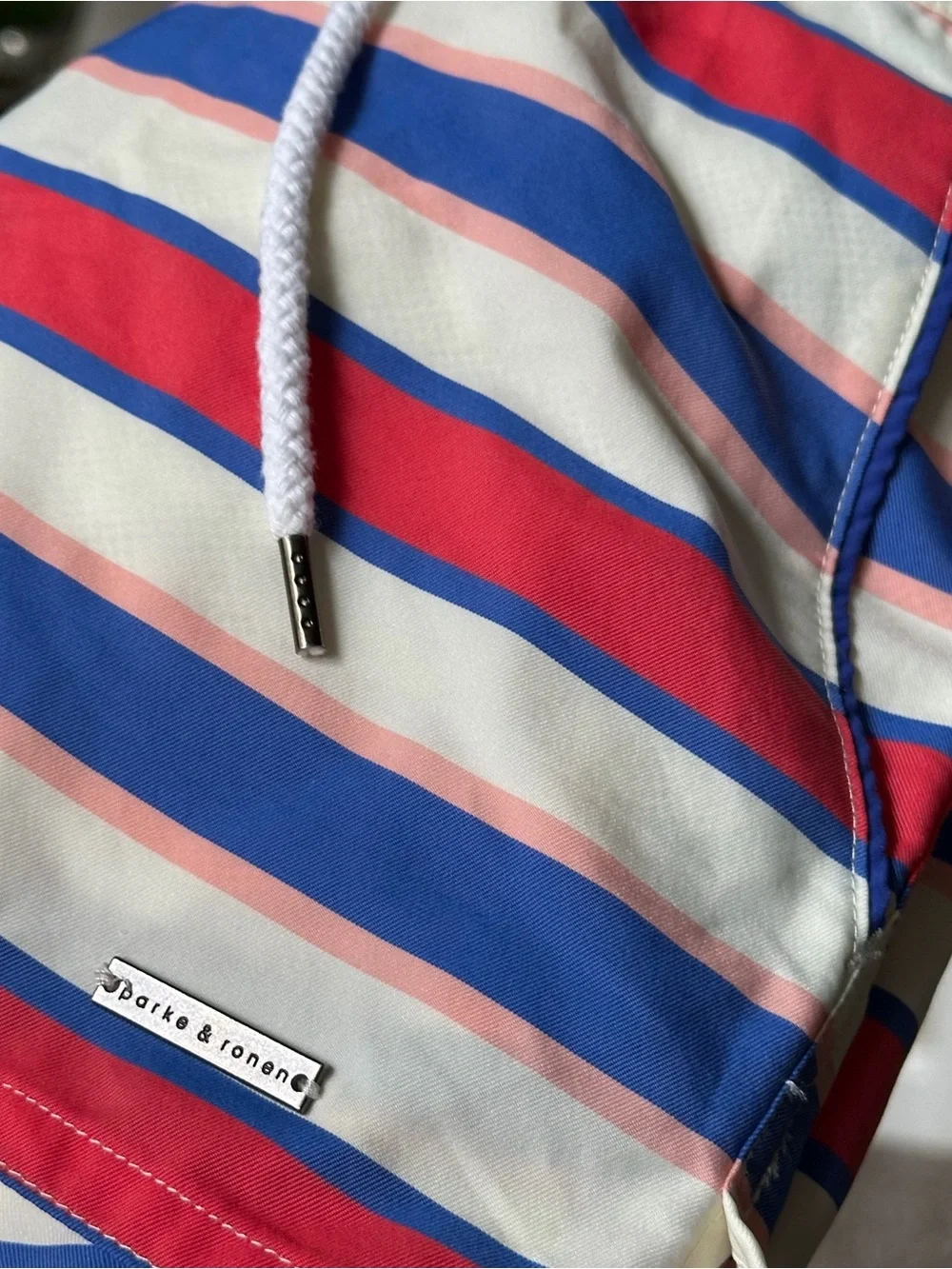 Parke & Ronen Pink, Blue & White Striped Swim Trunks Men’s XS Swimsuit